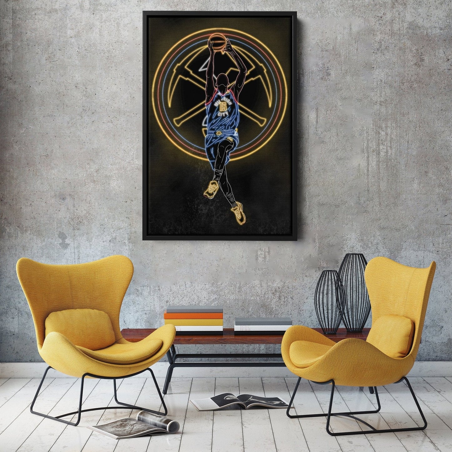 Nikola Jokić Neon Canvas Art | Nuggets Wall Decor