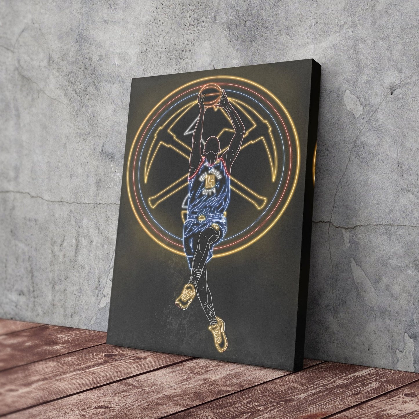 Nikola Jokić Neon Canvas Art | Nuggets Wall Decor
