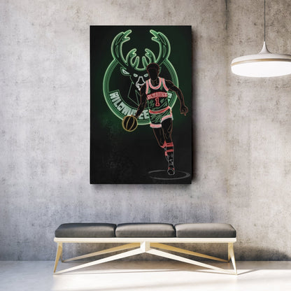 Oscar Robertson Neon Canvas Art | Bucks Wall Decor