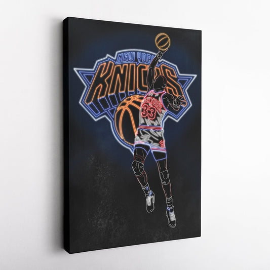 Patrick Ewing Neon Canvas Art | Knicks Wall Decor