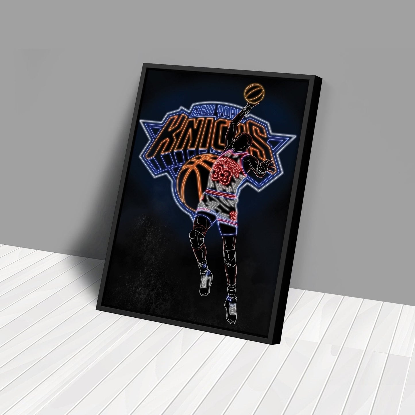 Patrick Ewing Neon Canvas Art | Knicks Wall Decor