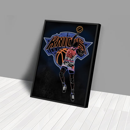Patrick Ewing Neon Canvas Art | Knicks Wall Decor