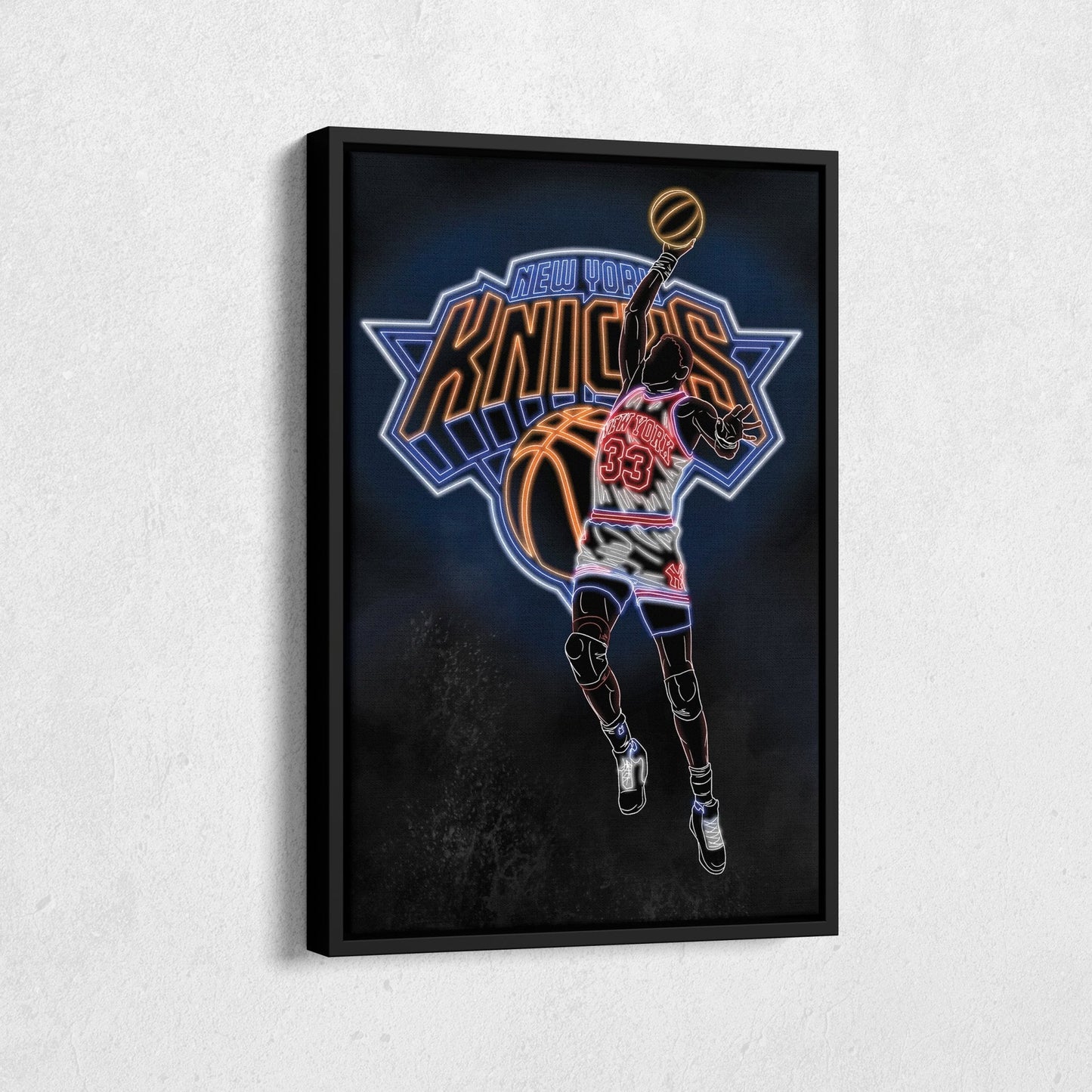 Patrick Ewing Neon Canvas Art | Knicks Wall Decor