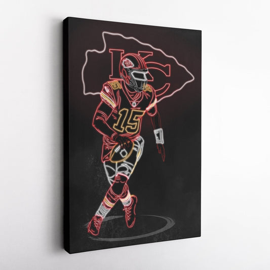 Patrick Mahomes Neon Canvas Art | Chiefs Wall Decor