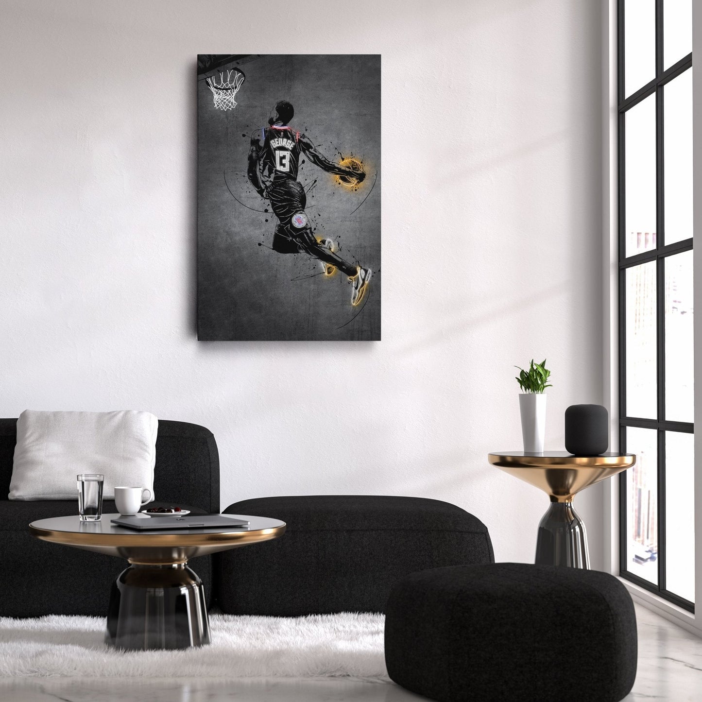 Paul George Neon Canvas Art | Modern Wall Decor for Clippers Fans