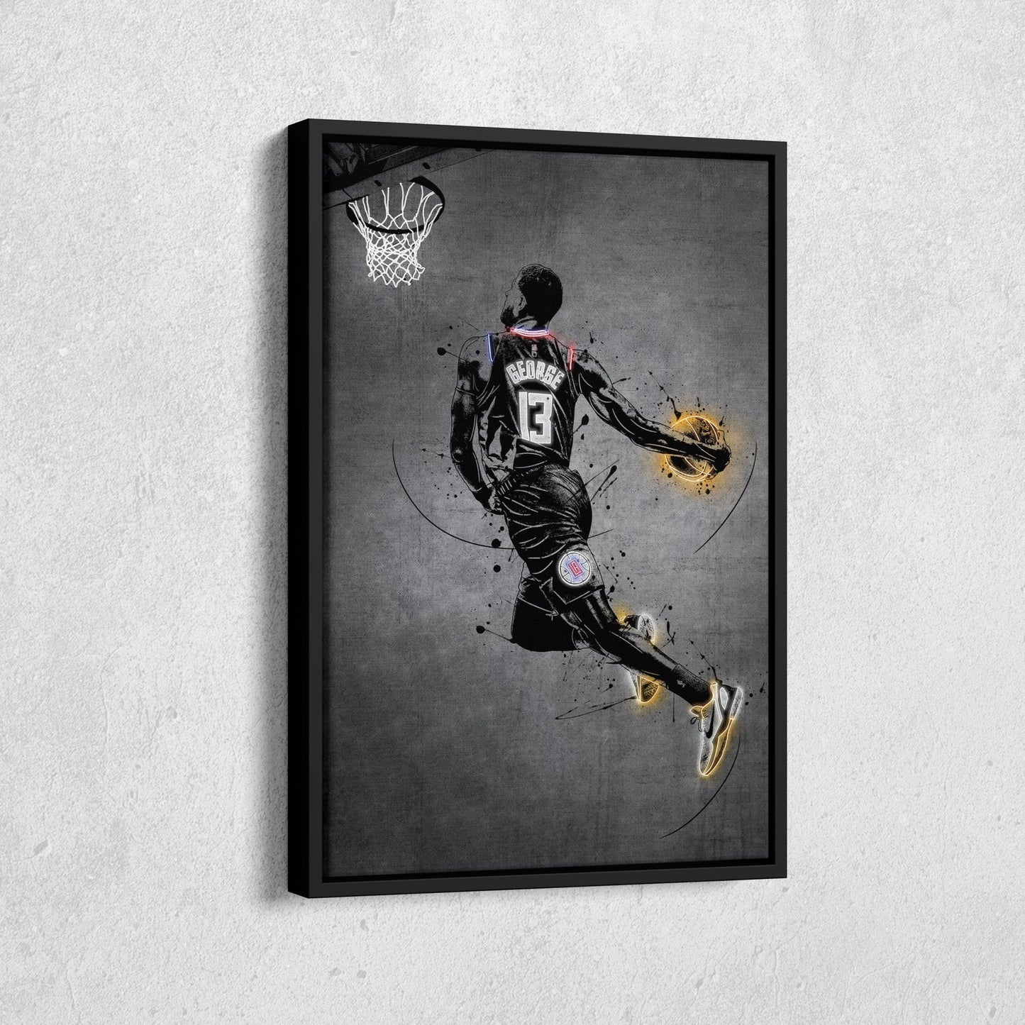 Paul George Neon Canvas Art | Modern Wall Decor for Clippers Fans