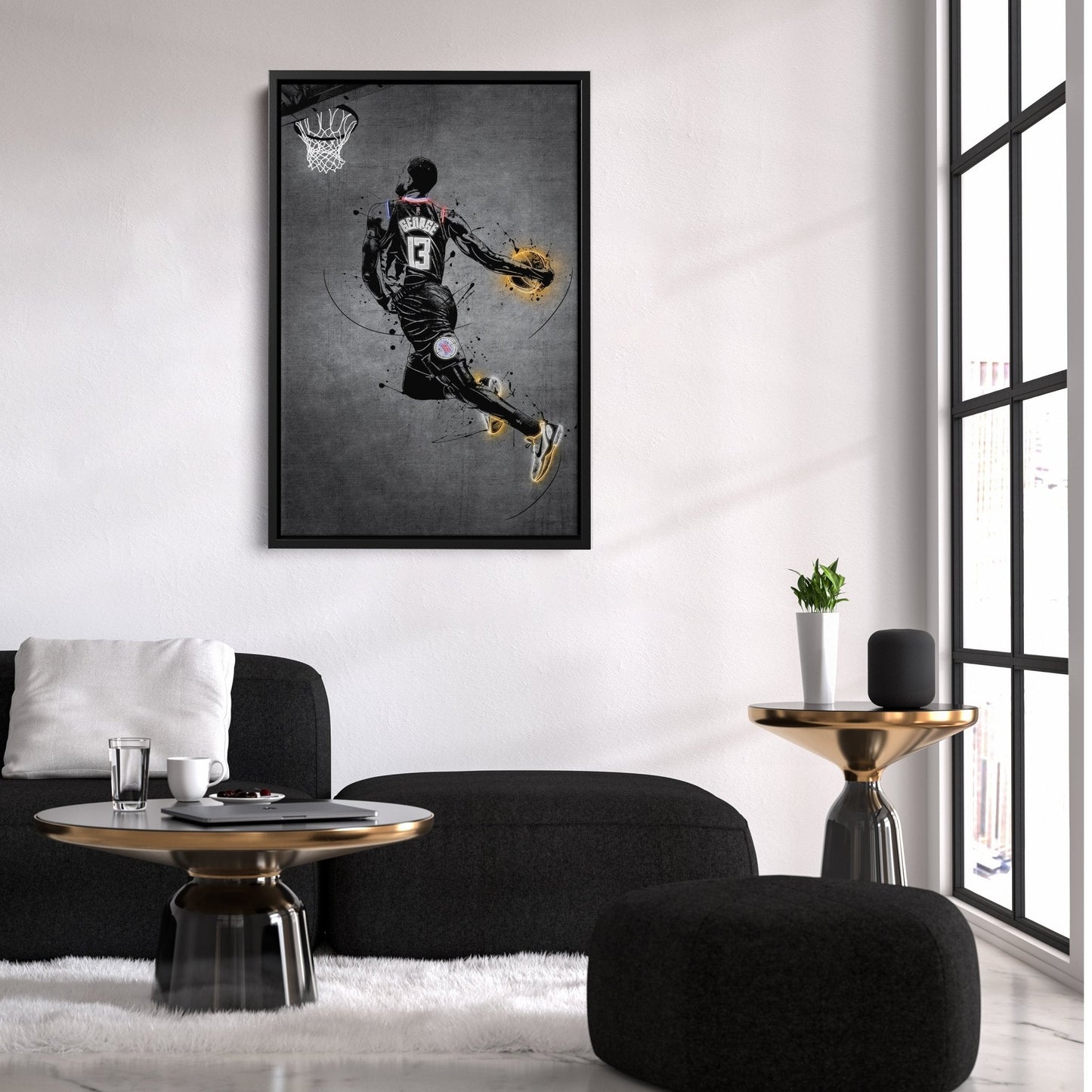 Paul George Neon Canvas Art | Modern Wall Decor for Clippers Fans
