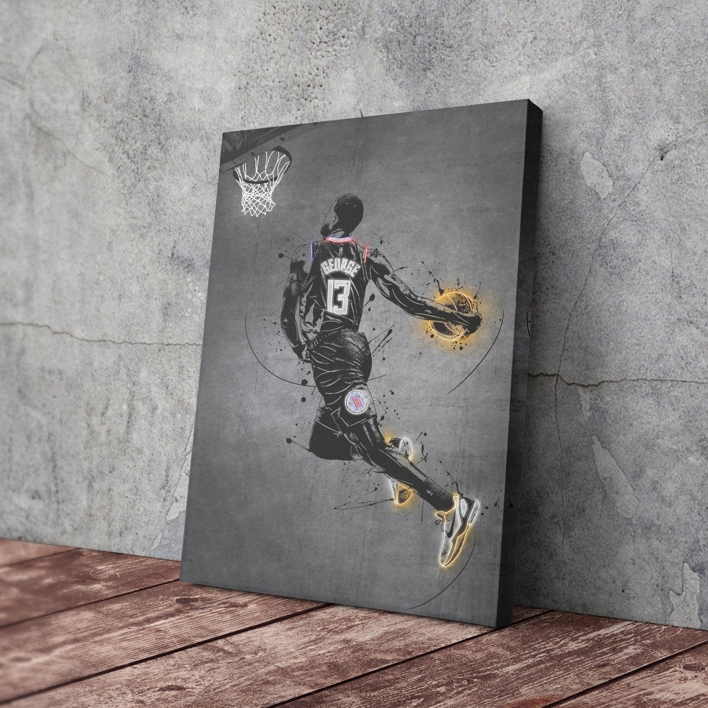 Paul George Neon Canvas Art | Modern Wall Decor for Clippers Fans
