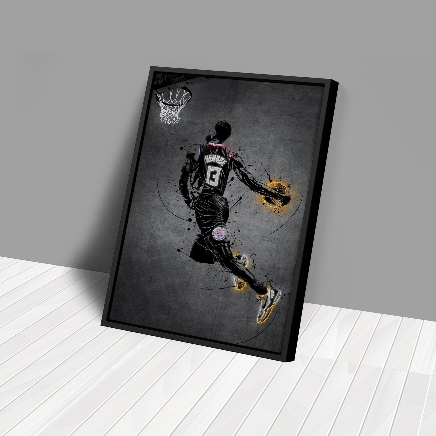 Paul George Neon Canvas Art | Modern Wall Decor for Clippers Fans