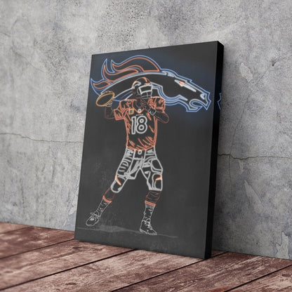 Peyton Manning Neon Canvas Art | Colts Wall Decor