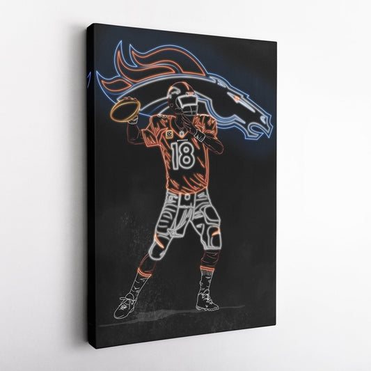 Peyton Manning Neon Canvas Art | Colts Wall Decor