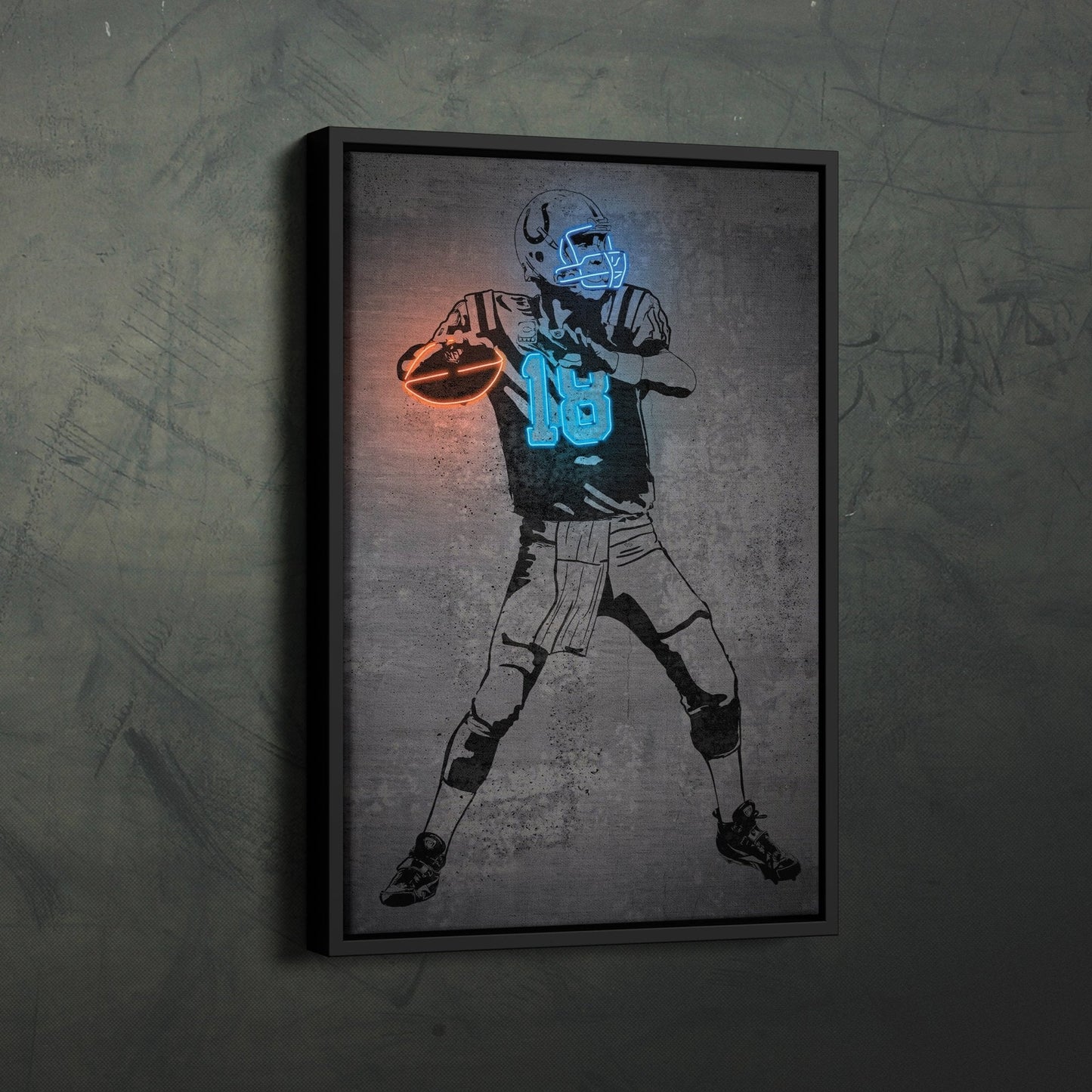 Peyton Manning Neon Canvas Art | Modern Wall Decor for Colts Fans
