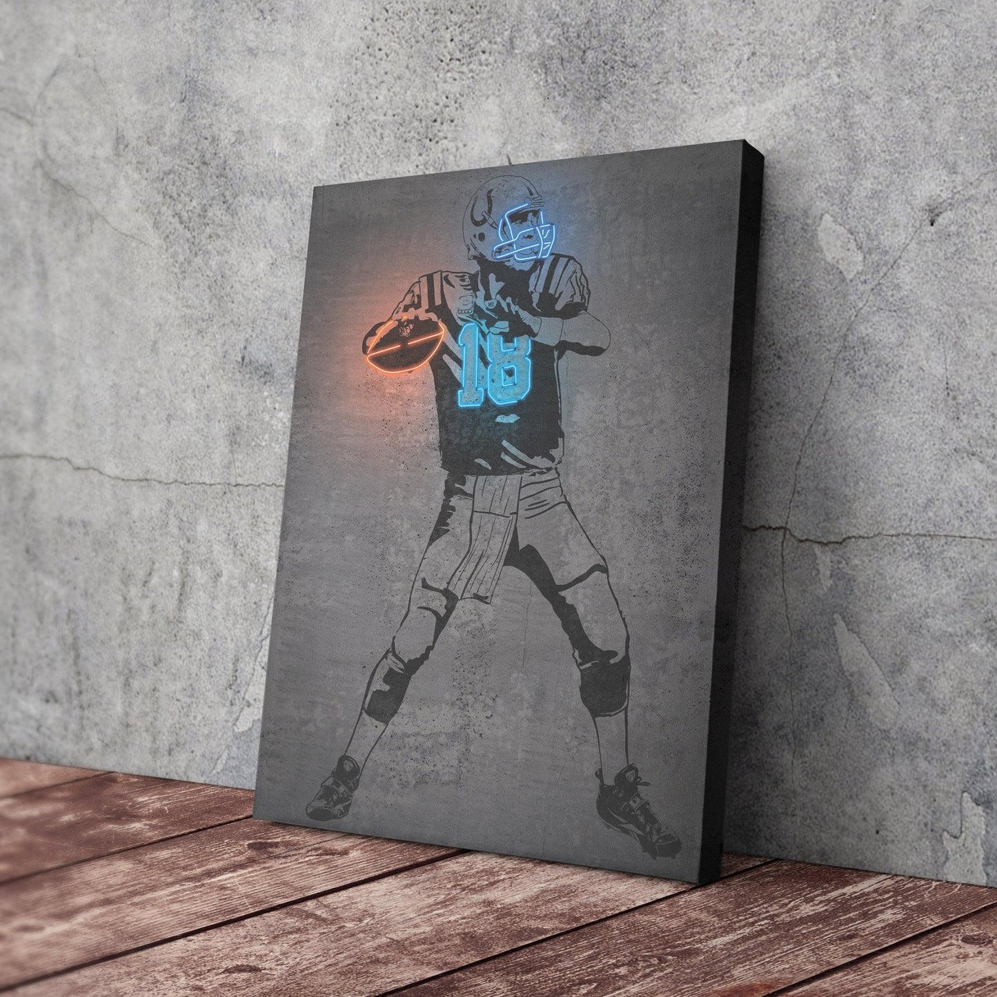 Peyton Manning Neon Canvas Art | Modern Wall Decor for Colts Fans
