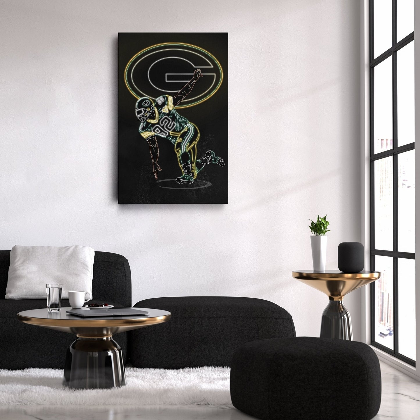 Reggie White Neon Canvas Art | Packers Wall Decor