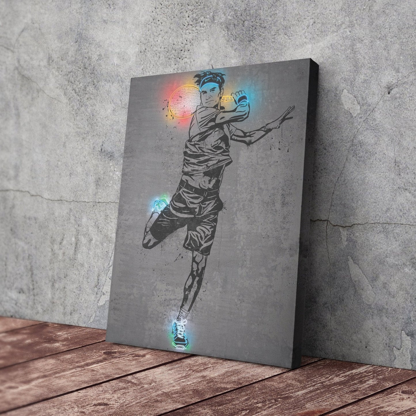 Roger Federer Neon Canvas Art | Modern Wall Decor for Tennis Fans
