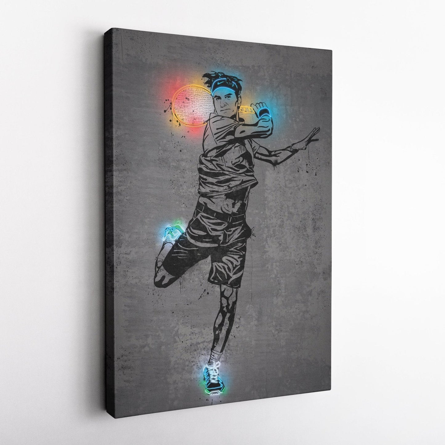Roger Federer Neon Canvas Art | Modern Wall Decor for Tennis Fans