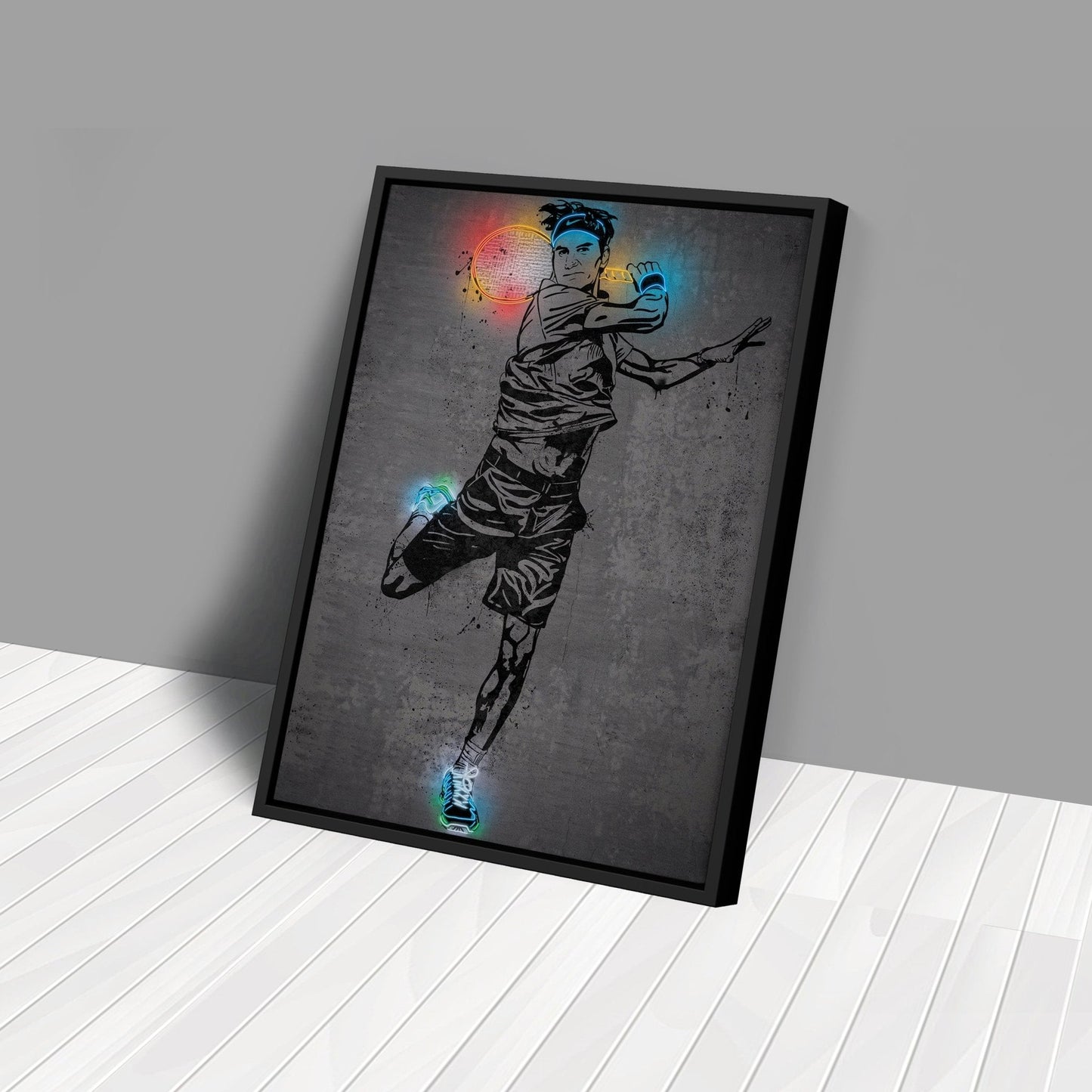 Roger Federer Neon Canvas Art | Modern Wall Decor for Tennis Fans