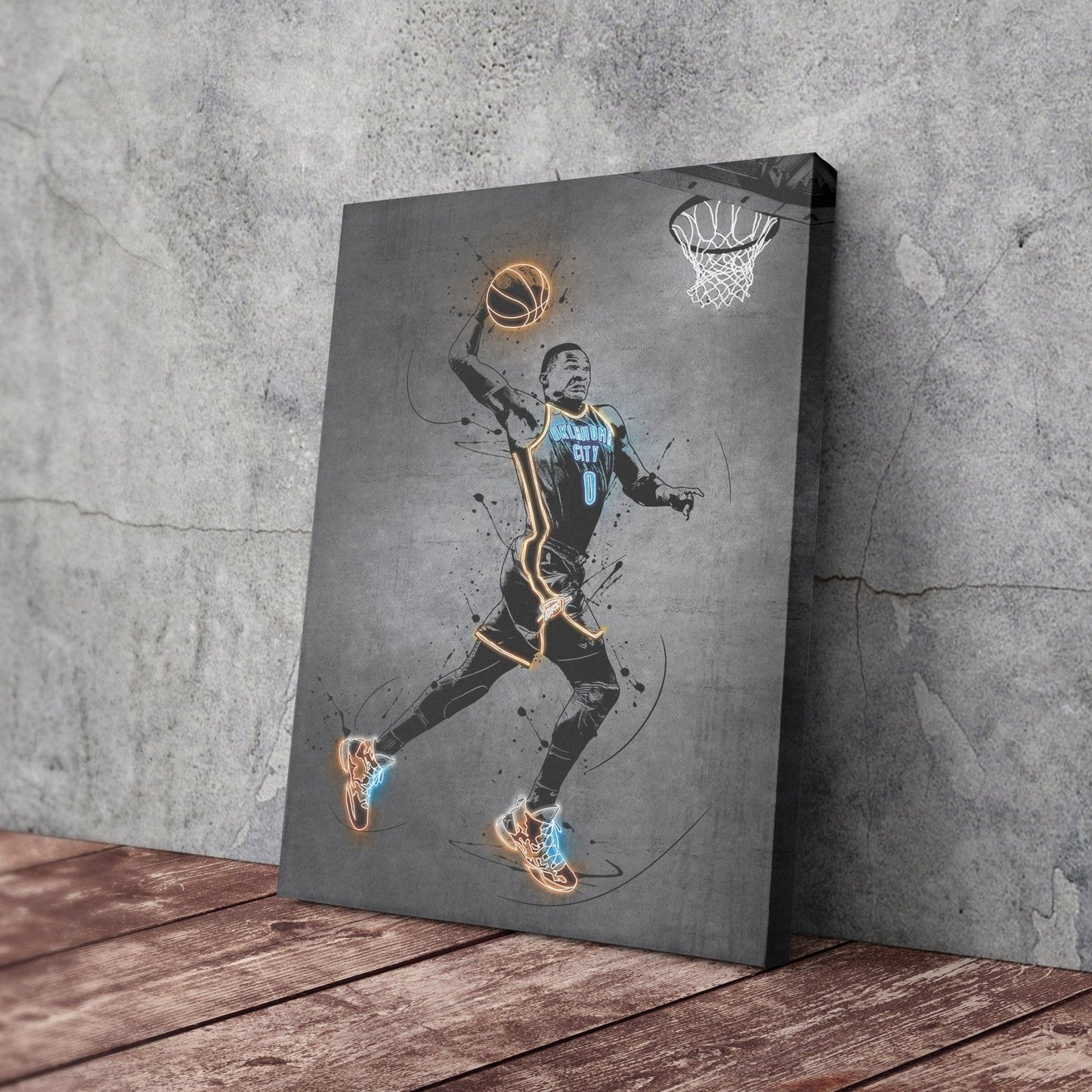 Russell Westbrook Neon Canvas Art | Modern Wall Decor for Thunder Fans