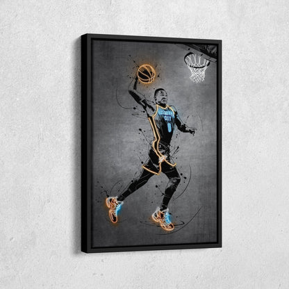 Russell Westbrook Neon Canvas Art | Modern Wall Decor for Thunder Fans