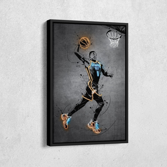 Russell Westbrook Neon Canvas Art | Modern Wall Decor for Thunder Fans