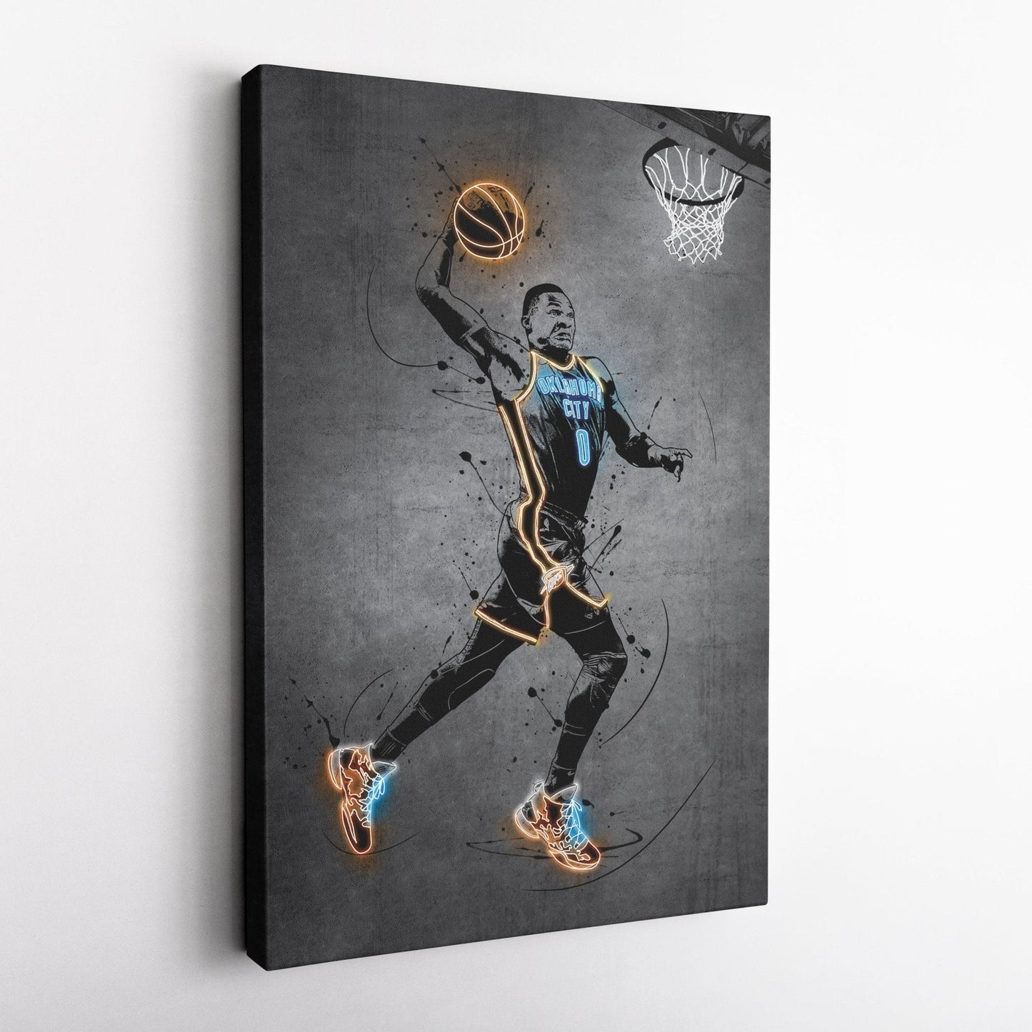 Russell Westbrook Neon Canvas Art | Modern Wall Decor for Thunder Fans