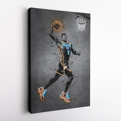 Russell Westbrook Neon Canvas Art | Modern Wall Decor for Thunder Fans