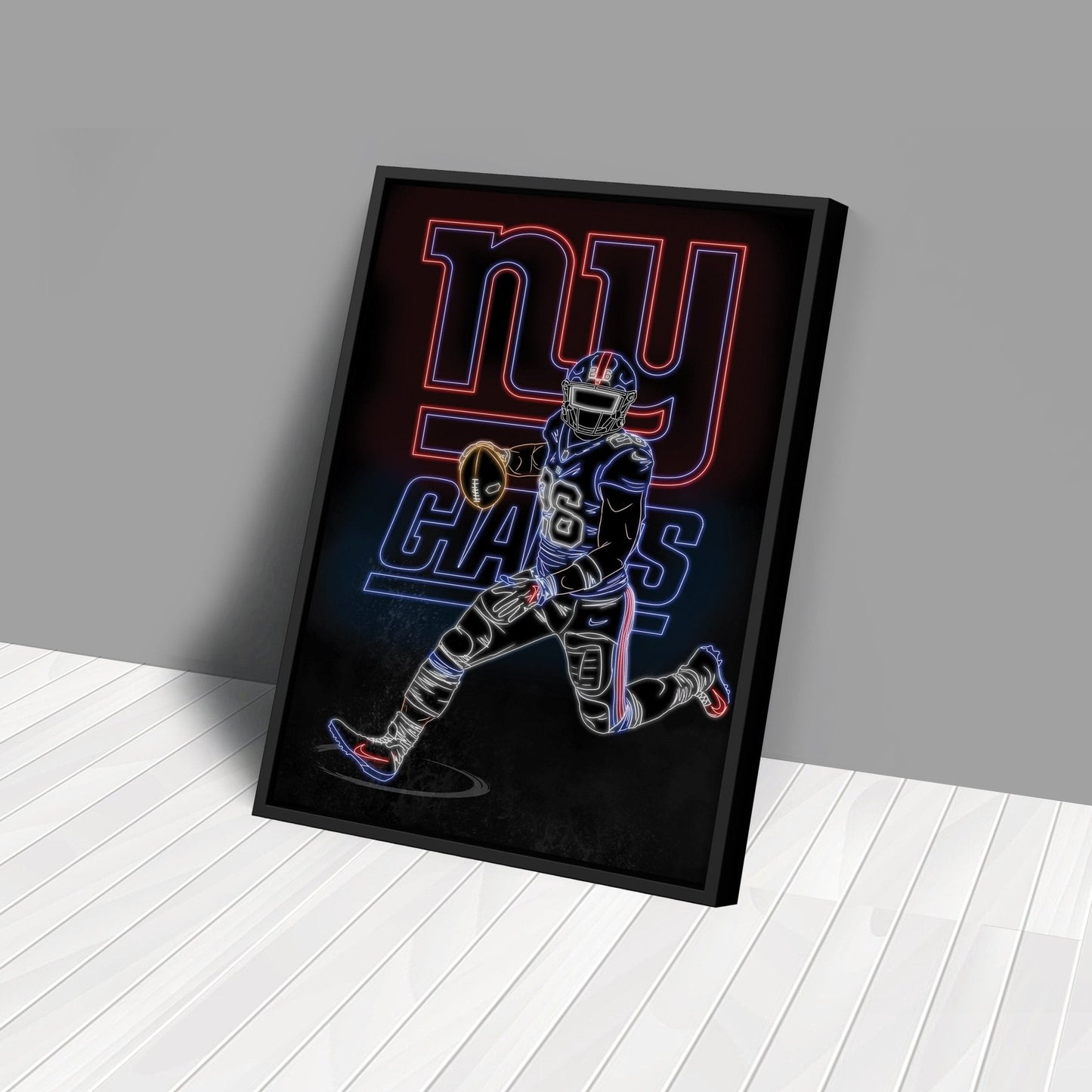 Saquon Barkley Neon Canvas Art | Giants Wall Decor