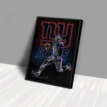 Saquon Barkley Neon Canvas Art | Giants Wall Decor