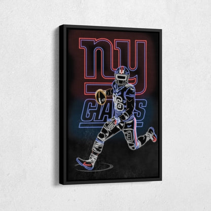 Saquon Barkley Neon Canvas Art | Giants Wall Decor