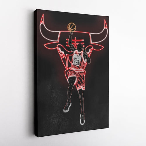 Scottie Pippen Neon Canvas Art | Bulls Wall Decor