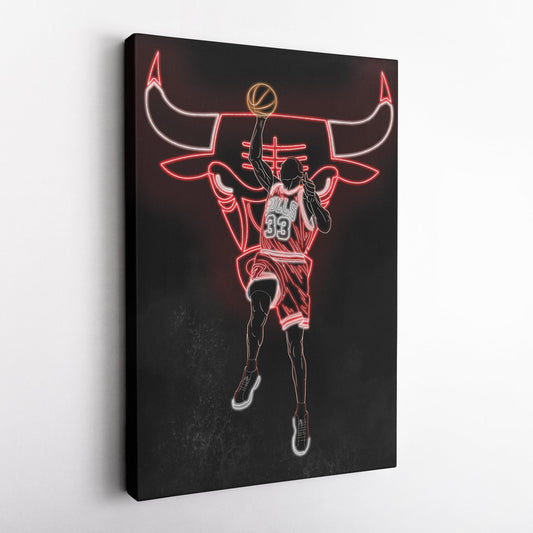 Scottie Pippen Neon Canvas Art | Bulls Wall Decor