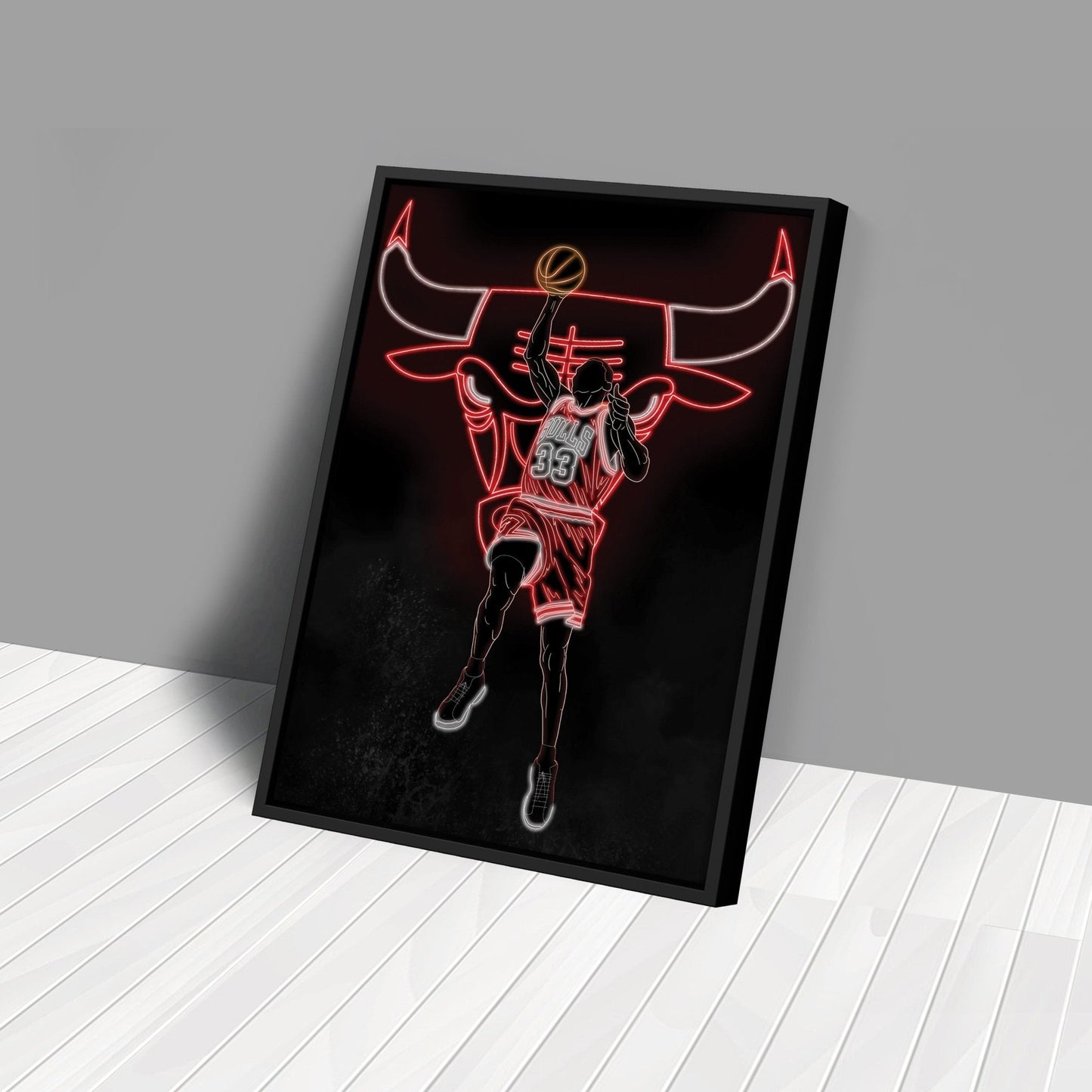 Scottie Pippen Neon Canvas Art | Bulls Wall Decor