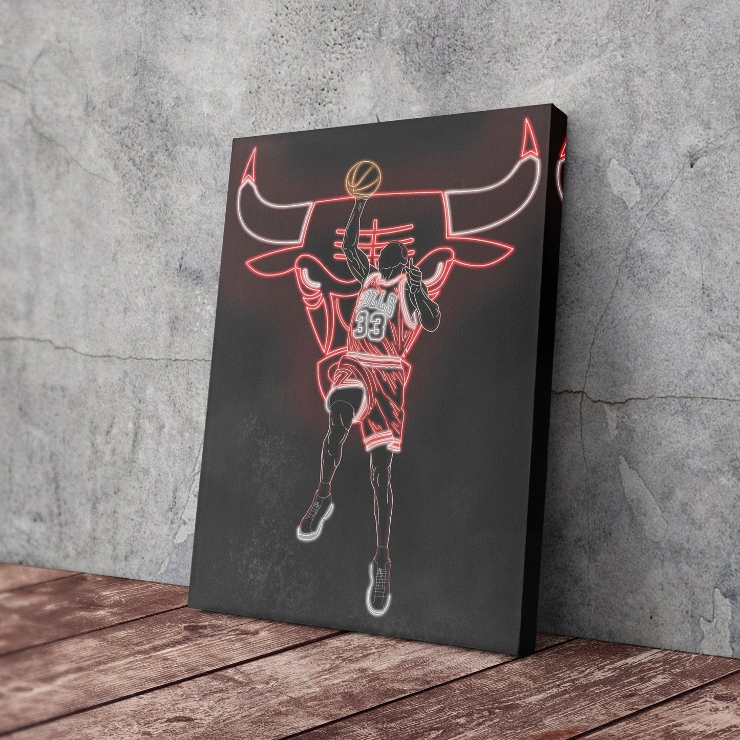 Scottie Pippen Neon Canvas Art | Bulls Wall Decor