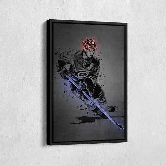 Sebastian Aho Neon Canvas Art | Modern Wall Decor for Hurricanes Fans