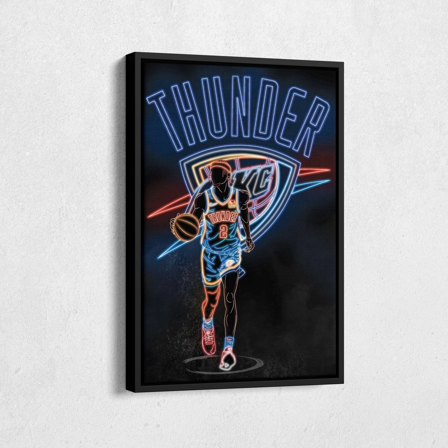 Shai Gilgeous-Alexander Neon Canvas Art | Thunder Wall Decor