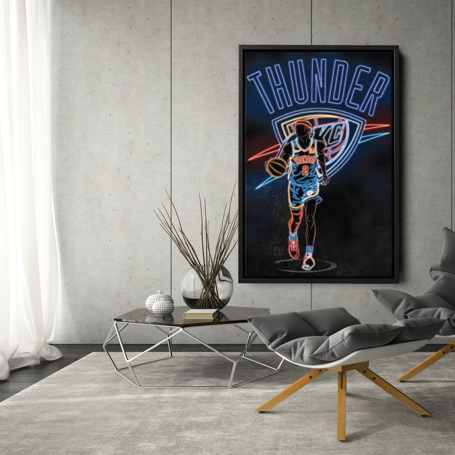 Shai Gilgeous-Alexander Neon Canvas Art | Thunder Wall Decor