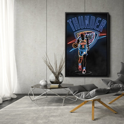 Shai Gilgeous-Alexander Neon Canvas Art | Thunder Wall Decor