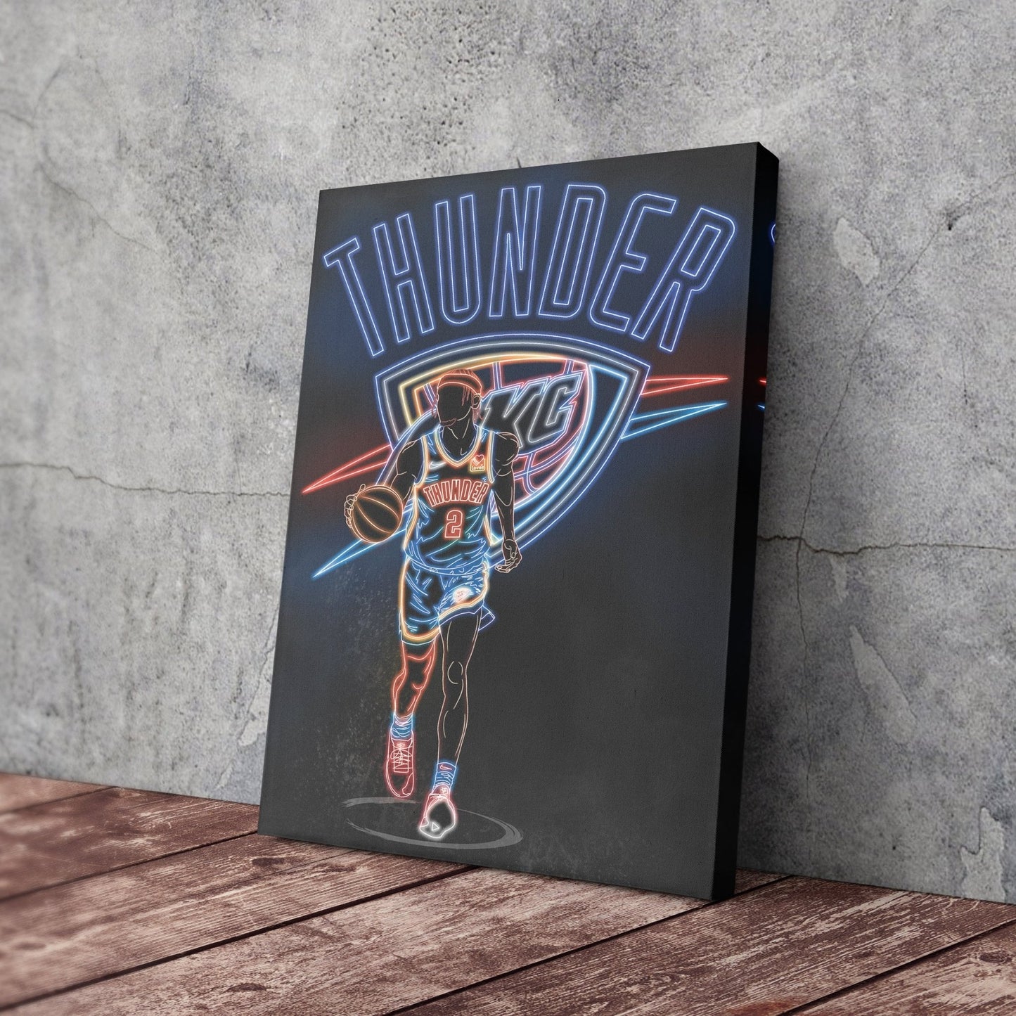 Shai Gilgeous-Alexander Neon Canvas Art | Thunder Wall Decor