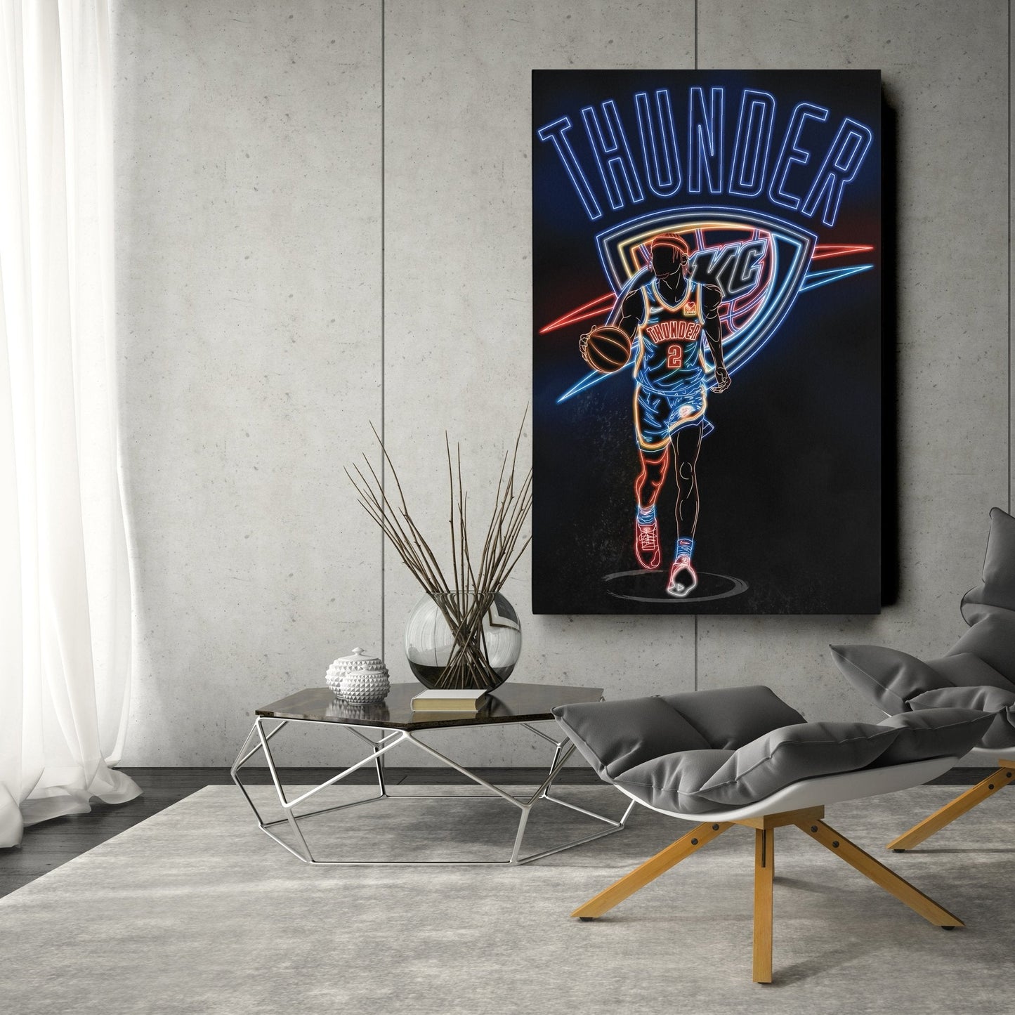 Shai Gilgeous-Alexander Neon Canvas Art | Thunder Wall Decor