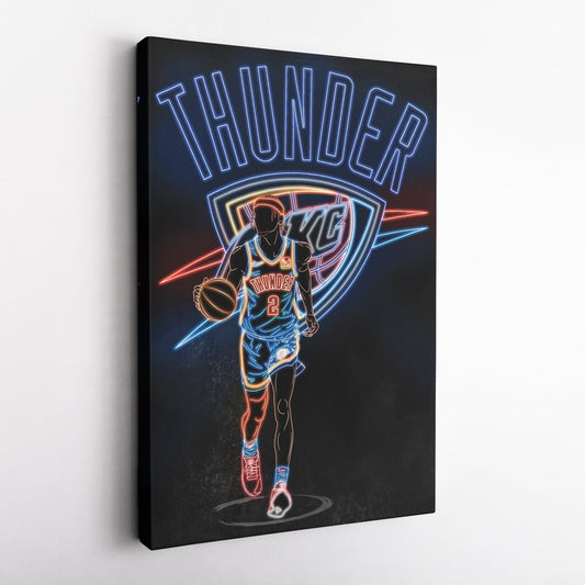 Shai Gilgeous-Alexander Neon Canvas Art | Thunder Wall Decor