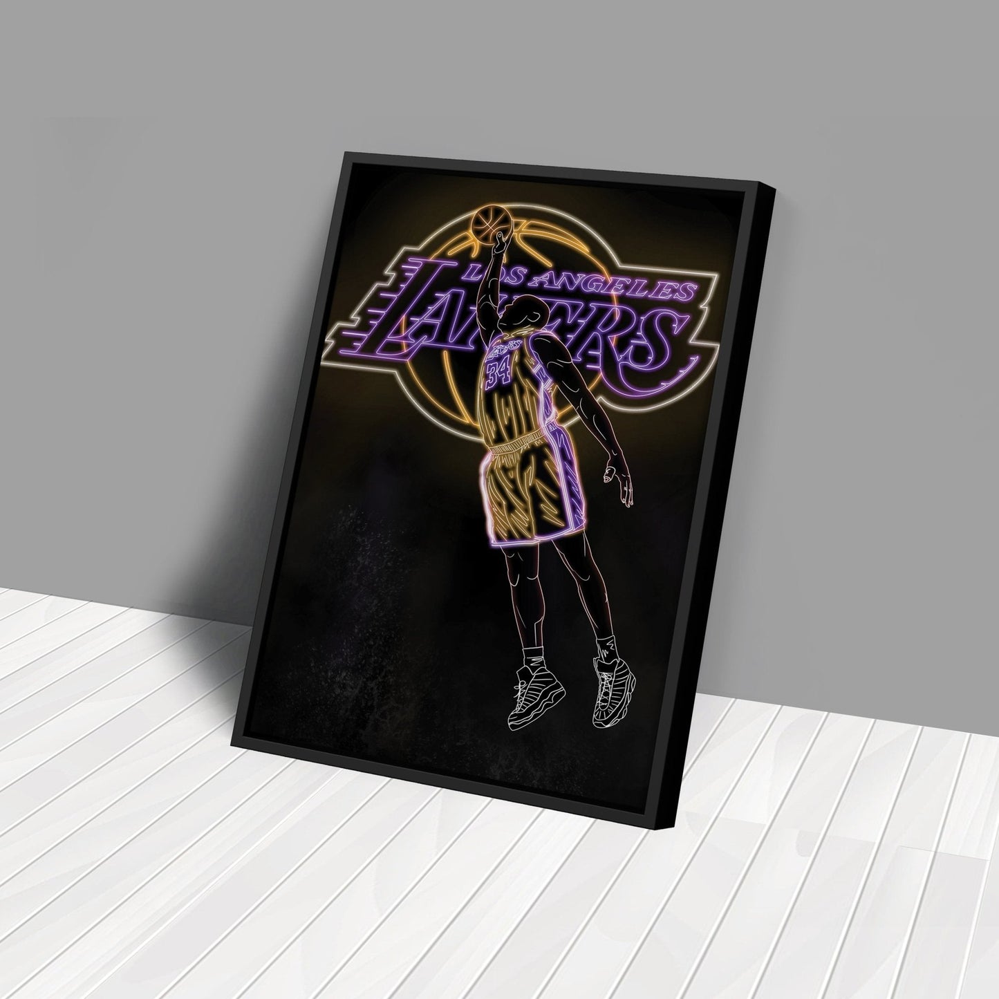 Shaquille O'Neal Neon Canvas Art | Lakers Wall Decor
