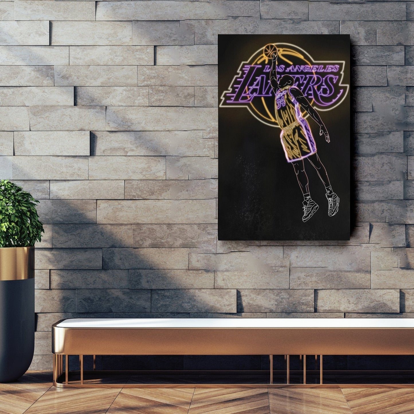 Shaquille O'Neal Neon Canvas Art | Lakers Wall Decor