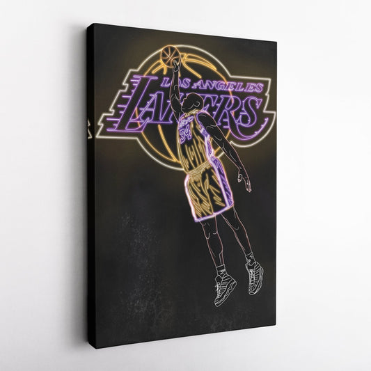 Shaquille O'Neal Neon Canvas Art | Lakers Wall Decor