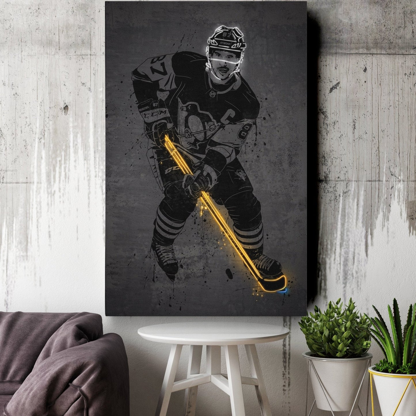 Sidney Crosby Neon Canvas Art | Modern Wall Decor for Penguins Fans