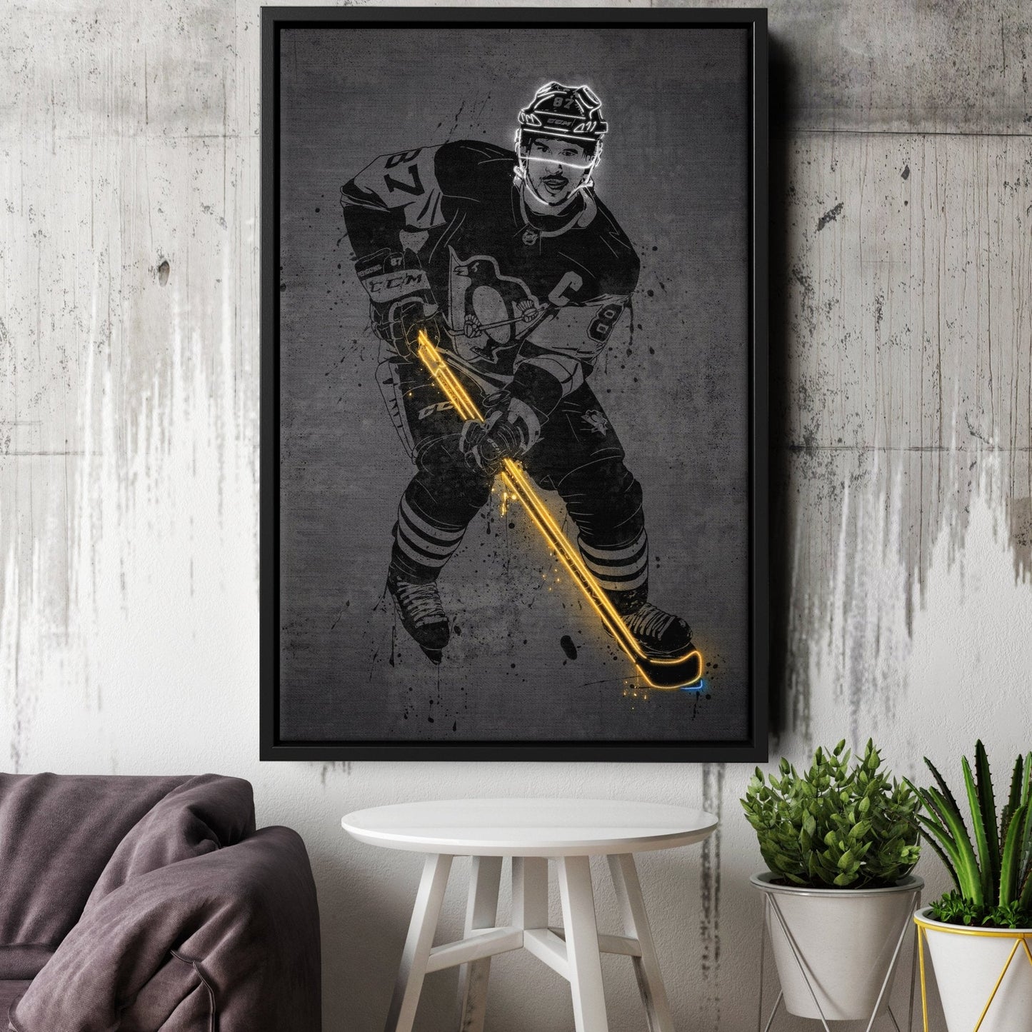 Sidney Crosby Neon Canvas Art | Modern Wall Decor for Penguins Fans