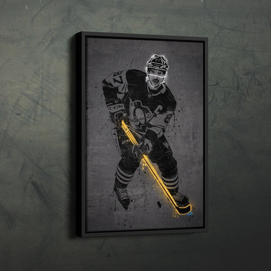 Sidney Crosby Neon Canvas Art | Modern Wall Decor for Penguins Fans