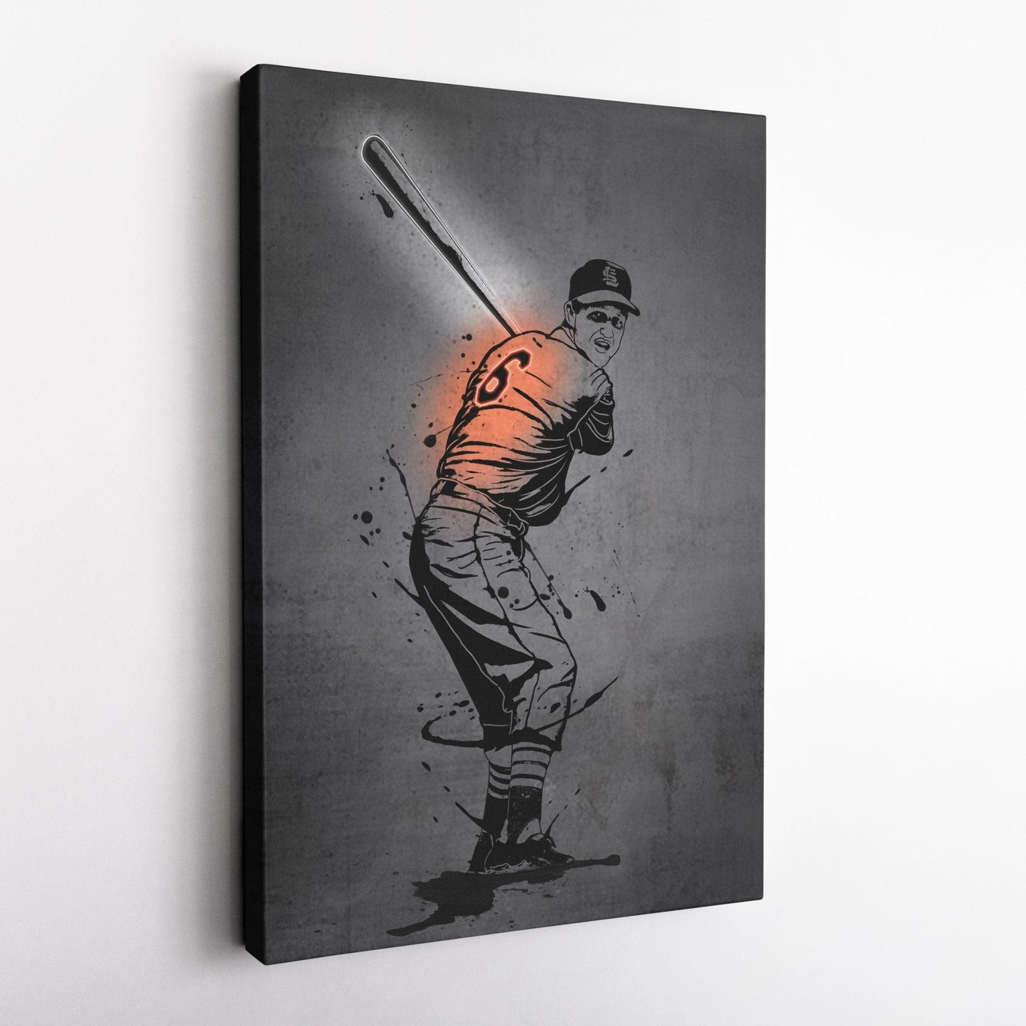 Stan Musial Neon Canvas Art | Modern Wall Decor for Cardinals Fans