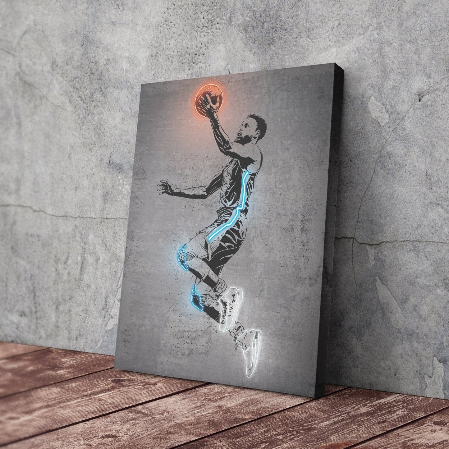 Stephen Curry Neon Canvas Art | Modern Wall Decor for Warriors Fans