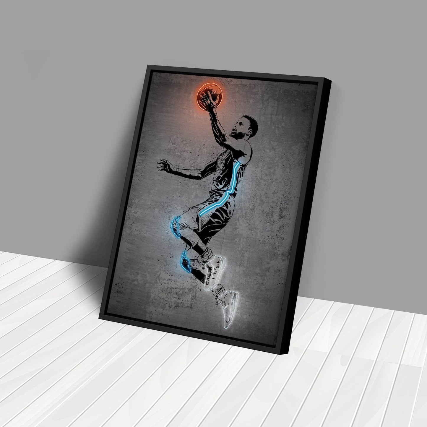 Stephen Curry Neon Canvas Art | Modern Wall Decor for Warriors Fans
