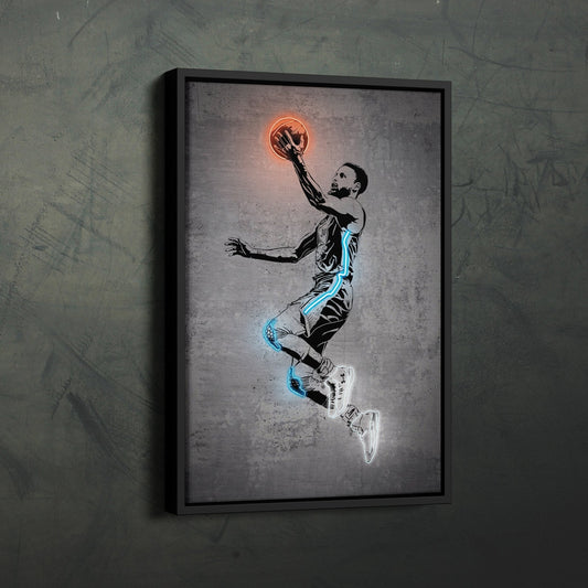 Stephen Curry Neon Canvas Art | Modern Wall Decor for Warriors Fans